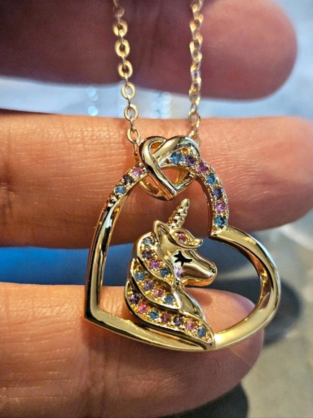 Unicorn Heart Pendant Necklace in Gold